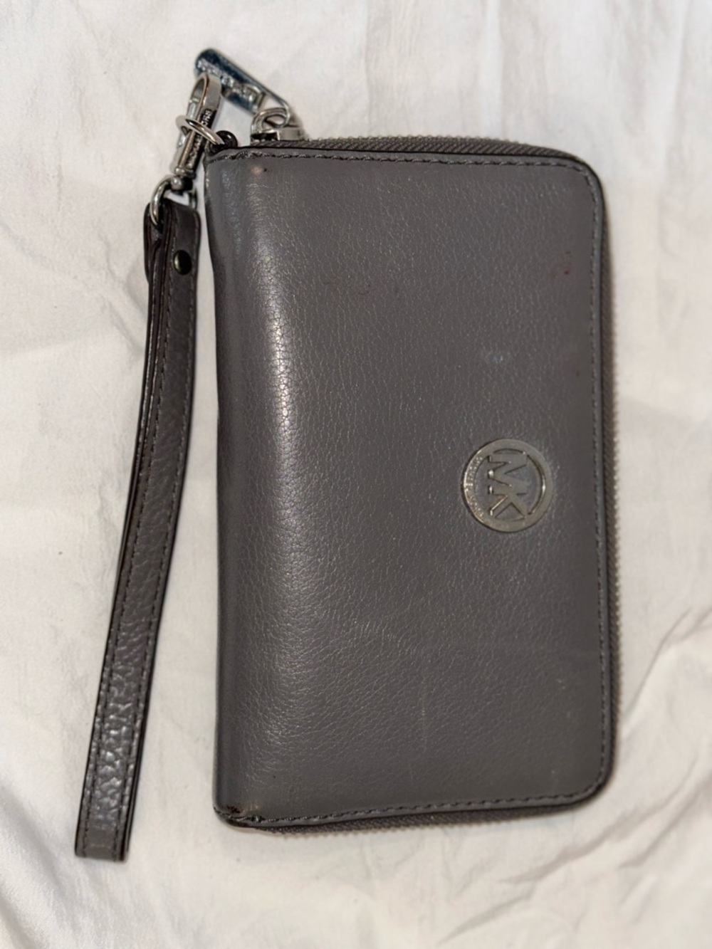 Michael Kors Dark Gray Leather Zip Wristlet